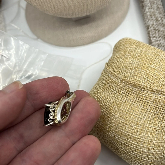 🖤 Silver and Gold Vintage Smoky Quartz Pendant Necklace 16" - Picture 12 of 15